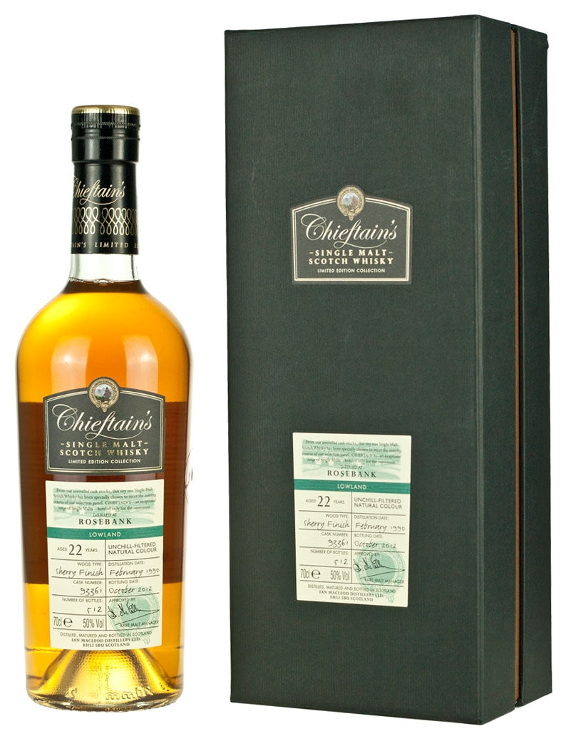 Year:1990 Rosebank 22 Year Old 1990 Chieftan's – The Whisky Barrel